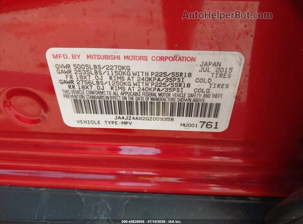 JA4JZ4AX2GZ009358 2016 MITSUBISHI OUTLANDER Red Engine compartment view