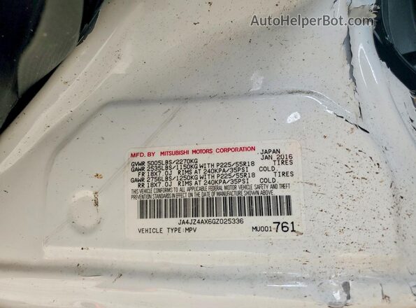 JA4JZ4AX6GZ025336 2016 MITSUBISHI OUTLANDER White Widok naklejki z numerem VIN