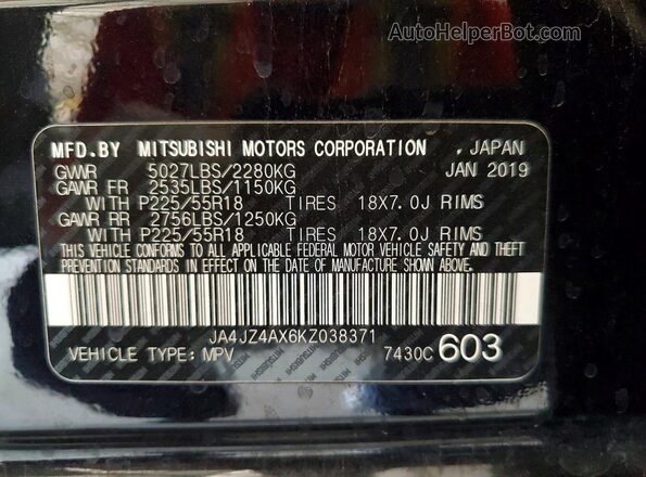 JA4JZ4AX6KZ038371 2019 MITSUBISHI OUTLANDER Black VIN կոդի պիտակի տեսք