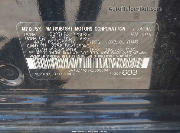 JA4JZ4AX9KZ038364 2019 MITSUBISHI OUTLANDER Black Vista del compartimento del motor