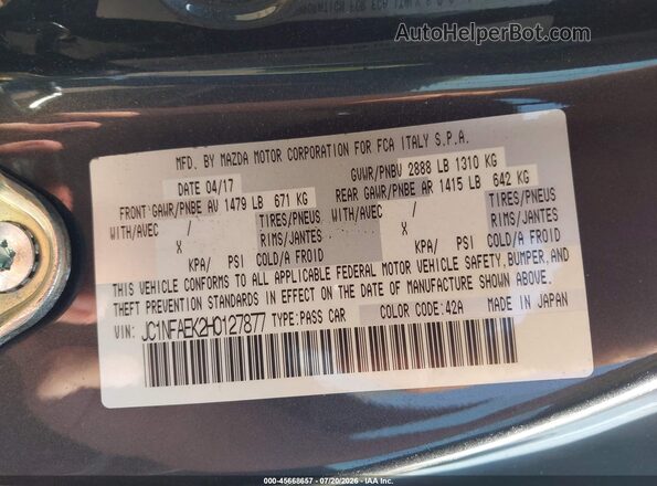 JC1NFAEK2H0127877 2017 FIAT 124 SPIDER Black Widok komory silnika