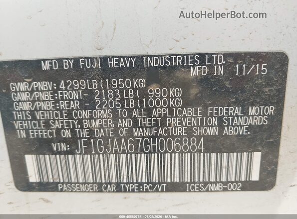 JF1GJAA67GH006884 2016 SUBARU IMPREZA White Widok komory silnika