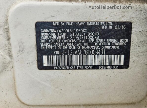 JF1GJAA67GH009431 2016 SUBARU IMPREZA Белый Вид подкапотного пространства