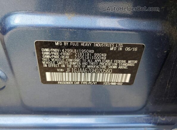 JF1GJAA67GH020560 2016 SUBARU IMPREZA Blue Вид наклейки з VIN-кодом