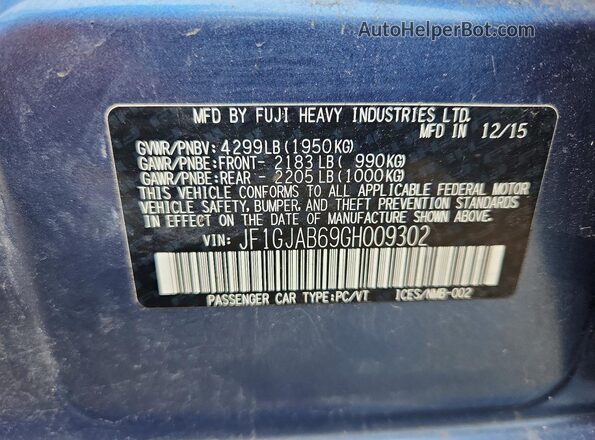 JF1GJAB69GH009302 2016 SUBARU IMPREZA Синий Вид подкапотного пространства