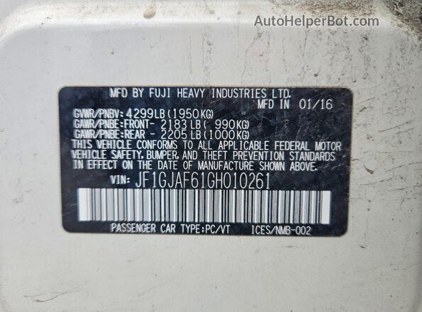 JF1GJAF61GH010261 2016 SUBARU IMPREZA Белый Вид подкапотного пространства