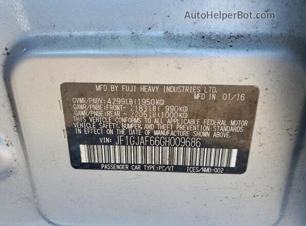 JF1GJAF66GH009686 2016 SUBARU IMPREZA Silver Вид підкапотного простору