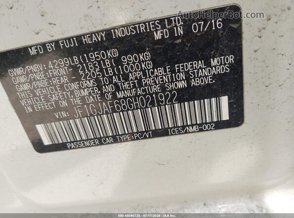 JF1GJAF68GH021922 2016 SUBARU IMPREZA White Вид підкапотного простору