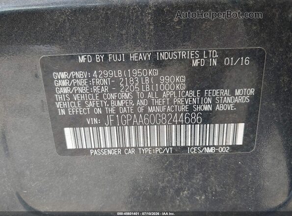 JF1GPAA60G8244686 2016 SUBARU IMPREZA Gray ძრავის განყოფილების ხედი