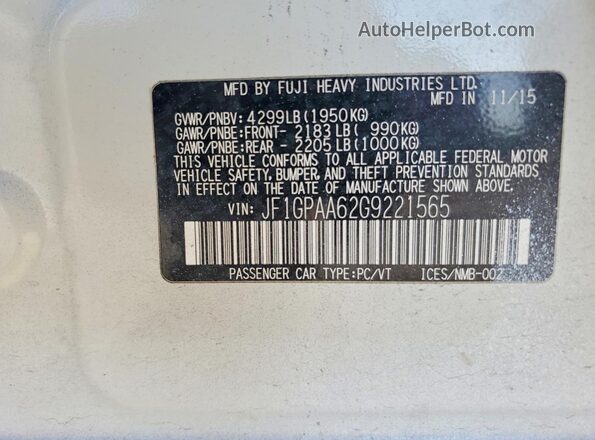 JF1GPAA62G9221565 2016 SUBARU IMPREZA White ძრავის განყოფილების ხედი