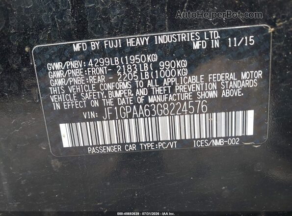 JF1GPAA63G8224576 2016 SUBARU IMPREZA Черный Вид подкапотного пространства