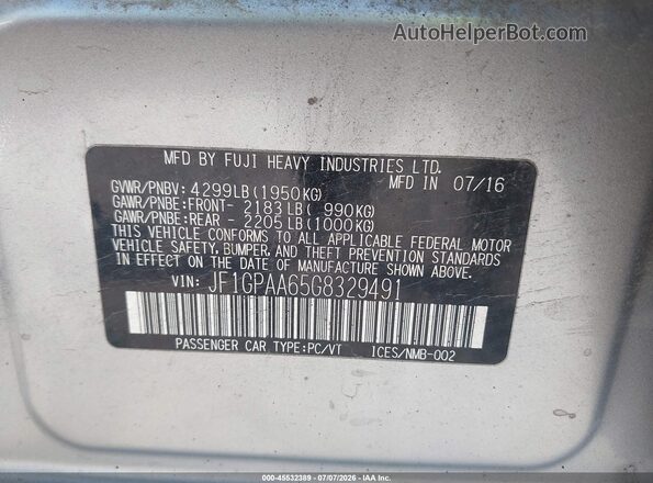 JF1GPAA65G8329491 2016 SUBARU IMPREZA Silver Engine compartment view