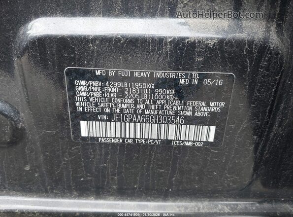 JF1GPAA66GH303546 2016 SUBARU IMPREZA Black Vista del compartimento del motor