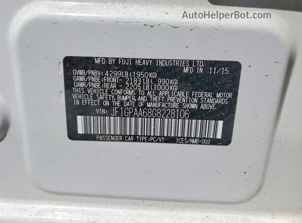 JF1GPAA68G8228106 2016 SUBARU IMPREZA Белый Вид подкапотного пространства