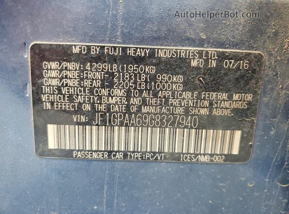 JF1GPAA69G8327940 2016 SUBARU IMPREZA Blue Engine compartment view