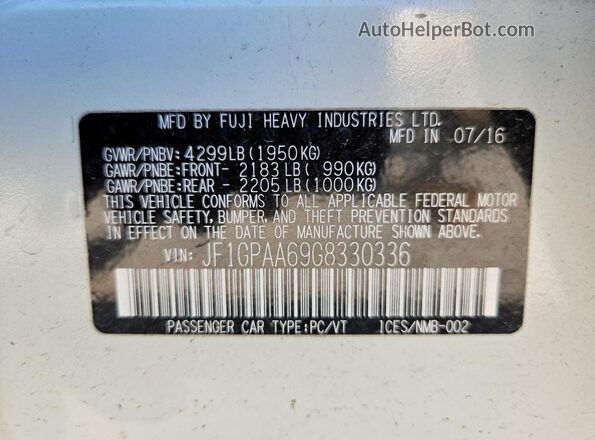 JF1GPAA69G8330336 2016 SUBARU IMPREZA Белый Вид наклейки с VIN-кодом