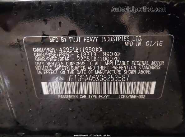 JF1GPAA6XG8253587 2016 SUBARU IMPREZA Black Շարժիչի բաժամունքի տեսք