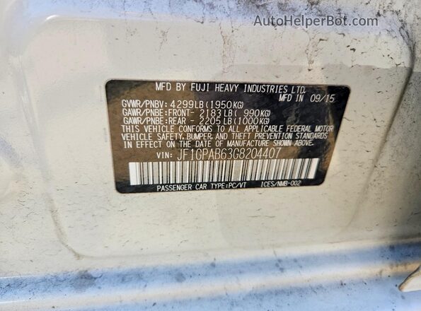 JF1GPAB63G8204407 2016 SUBARU IMPREZA White ძრავის განყოფილების ხედი