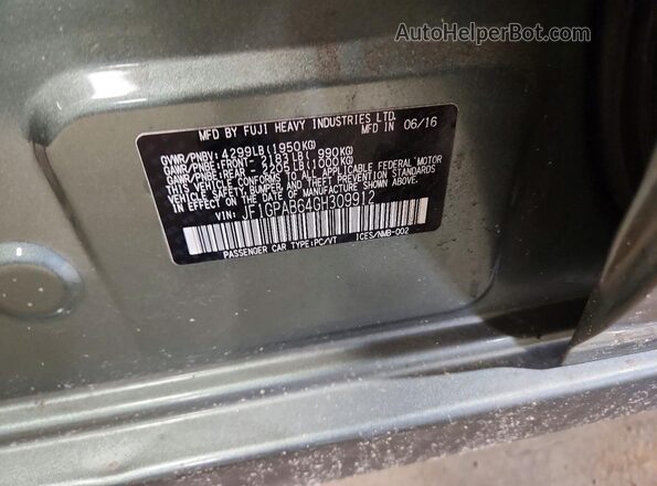 JF1GPAB64GH309912 2016 SUBARU IMPREZA Green Widok komory silnika