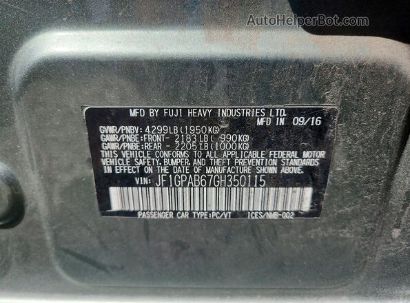 JF1GPAB67GH350115 2016 SUBARU IMPREZA Зеленый Вид наклейки с VIN-кодом