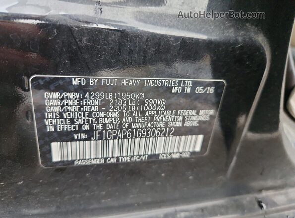 JF1GPAP61G9306212 2016 SUBARU IMPREZA Black Engine compartment view
