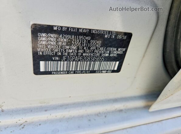 JF1GPAP62G8345655 2016 SUBARU IMPREZA White ძრავის განყოფილების ხედი
