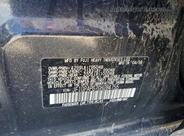 JF1GPAP67GH284755 2016 SUBARU IMPREZA Gray ძრავის განყოფილების ხედი