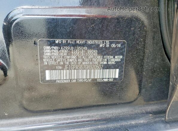 JF1GPAS67GH320502 2016 SUBARU IMPREZA Black ძრავის განყოფილების ხედი
