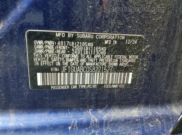 JF1GUABC0S8221527 2025 SUBARU IMPREZA Blue Вид підкапотного простору