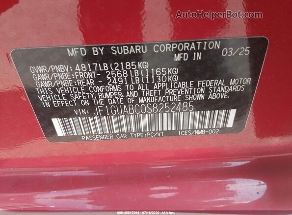 JF1GUABC0S8252485 2025 SUBARU IMPREZA Red ძრავის განყოფილების ხედი