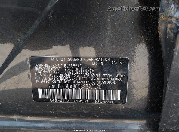 JF1GUABC0S8322020 2025 SUBARU IMPREZA Black Вид підкапотного простору