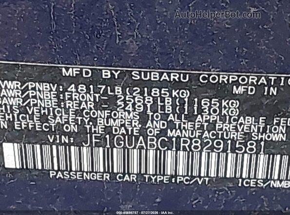 JF1GUABC1R8291581 2024 SUBARU IMPREZA Blue Շարժիչի բաժամունքի տեսք