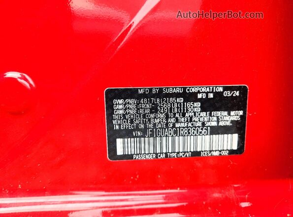 JF1GUABC1R8360561 2024 SUBARU IMPREZA Red ძრავის განყოფილების ხედი
