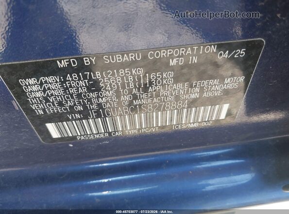 JF1GUABC1S8278884 2025 SUBARU IMPREZA Blue Вид підкапотного простору