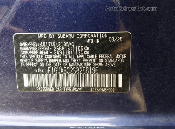 JF1GUABC2S8256196 2025 SUBARU IMPREZA Синий Вид подкапотного пространства