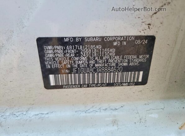 JF1GUABC3R8884620 2024 SUBARU IMPREZA White Շարժիչի բաժամունքի տեսք