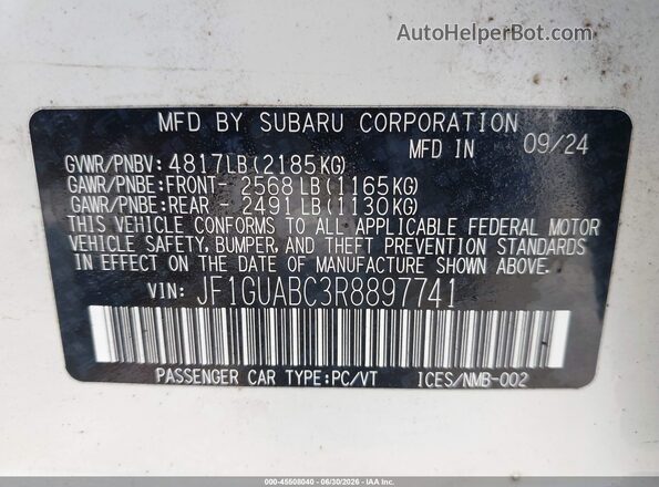 JF1GUABC3R8897741 2024 SUBARU IMPREZA White Widok komory silnika