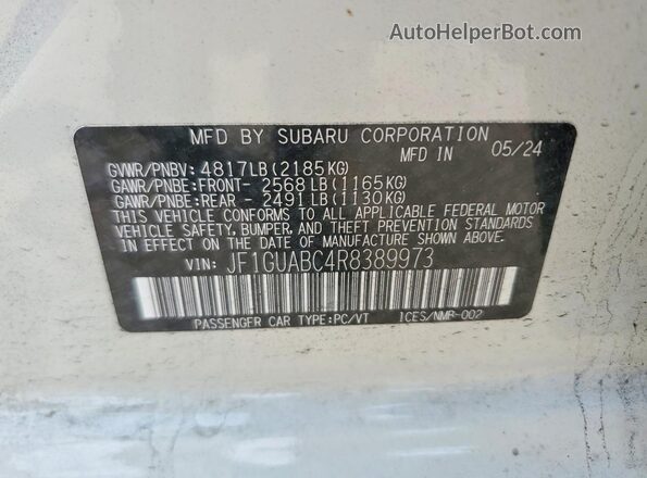 JF1GUABC4R8389973 2024 SUBARU IMPREZA White VIN կոդի պիտակի տեսք