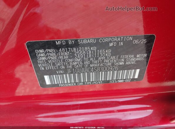 JF1GUABC4S8300926 2025 SUBARU IMPREZA Red Вид підкапотного простору