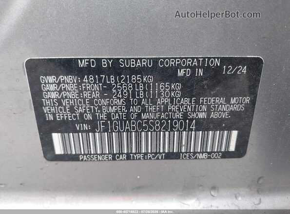 JF1GUABC5S8219014 2025 SUBARU IMPREZA Серебряный Вид подкапотного пространства