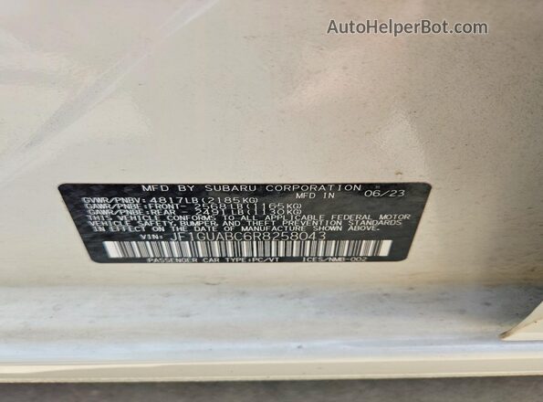 JF1GUABC6R8258043 2024 SUBARU IMPREZA Белый Вид наклейки с VIN-кодом