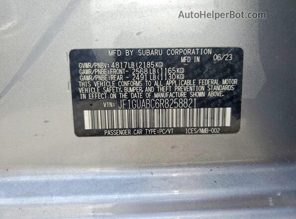 JF1GUABC6R8258821 2024 SUBARU IMPREZA Silver Widok naklejki z numerem VIN