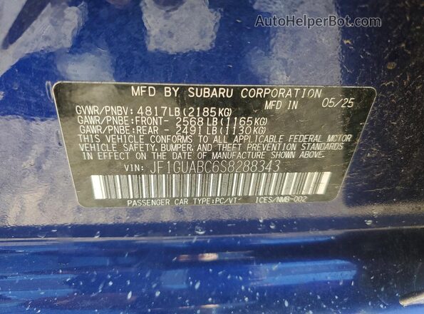 JF1GUABC6S8288343 2025 SUBARU IMPREZA Синий Вид подкапотного пространства