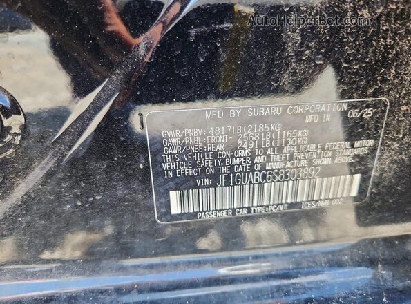 JF1GUABC6S8303892 2025 SUBARU IMPREZA Black Widok naklejki z numerem VIN
