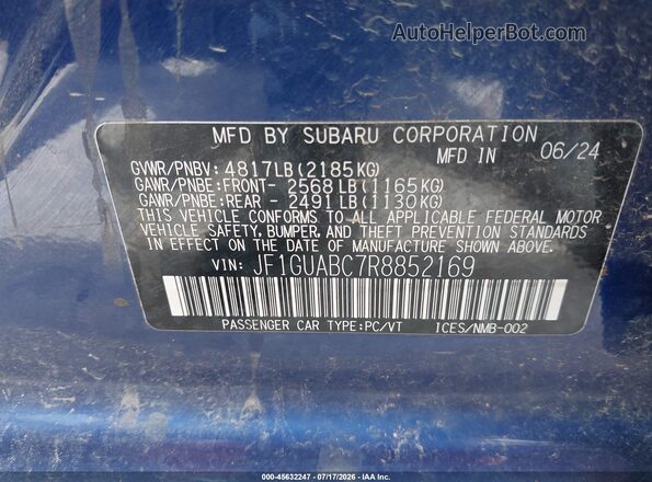 JF1GUABC7R8852169 2024 SUBARU IMPREZA Dark Blue Engine compartment view