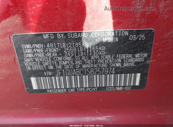 JF1GUABC7S8257974 2025 SUBARU IMPREZA Red Вид підкапотного простору