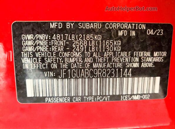 JF1GUABC9R8231144 2024 SUBARU IMPREZA Red Вид підкапотного простору