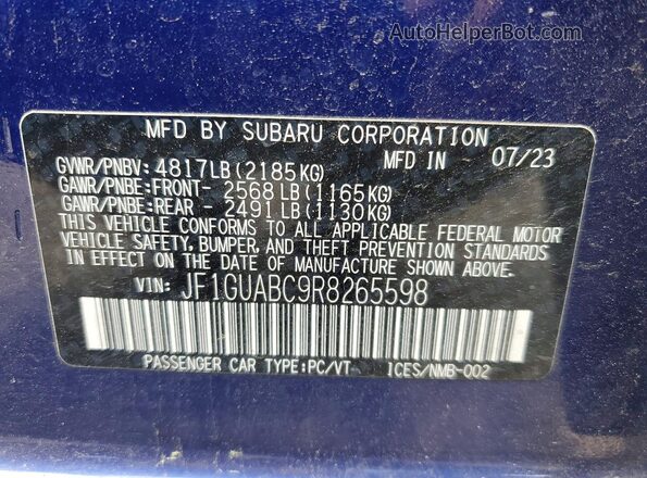 JF1GUABC9R8265598 2024 SUBARU IMPREZA Blue Вид підкапотного простору