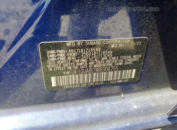 JF1GUABC9R8304755 2024 SUBARU IMPREZA Blue ძრავის განყოფილების ხედი