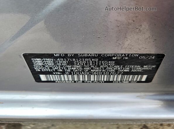 JF1GUABC9R8387622 2024 SUBARU IMPREZA Silver VIN sticker view